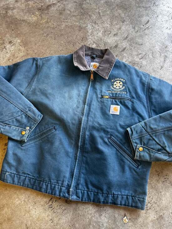 Vintage 90s Carhartt Detroit Jacket Navy Blue Blanket Lined Jacket - Picture 3 of 8